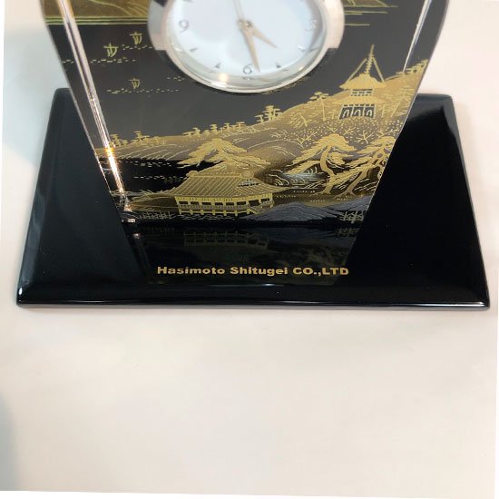 蒔絵ガラス置き時計 山水