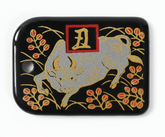 蒔絵根付 十二支標準型・丑(黒)