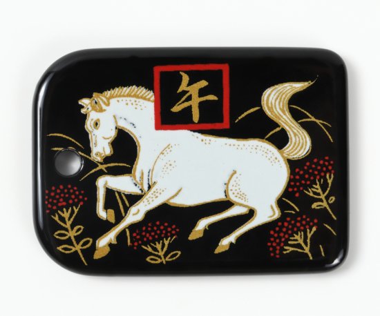 蒔絵根付 十二支標準型・午(黒)