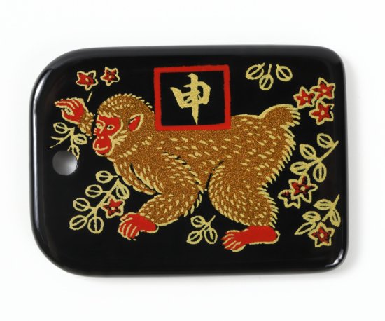 蒔絵根付 十二支標準型・申(黒)
