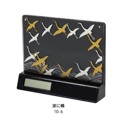 10-6 蒔絵時計付き写真立て「集い」 波に鶴